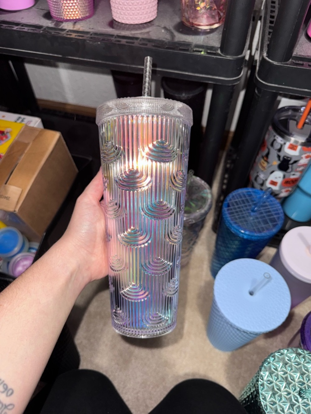 Iridescent Textured Tumbler with Straw - Shimmer Pink/Purple/Blue